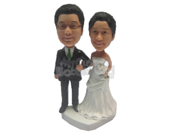 Custom Bobblehead Just Married Couple In Gorgeous Wedding Attire And Holding A Bouquet - Wedding & Couples Bride & Groom Personalized Bobblehead & Cake Topper Custom Bobblehead Just Married Couple In Gorgeous Wedding Attire And Holding A Bouquet - Wedding & Couples Bride & Groom Personalized Bobblehead & Cake Topper